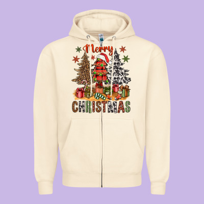 Merry Christmas With Western Trees Bbs Zipper Hoodie Designed By Bundleandbundleshop