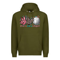 Army Green Peace Love Volleyball Premium Hoodie - FaDigitalArtStudio