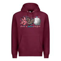 Burgundy Peace Love Volleyball Premium Hoodie - FaDigitalArtStudio