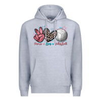 Heather Grey Peace Love Volleyball Premium Hoodie - FaDigitalArtStudio