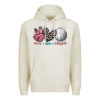 Oatmeal Heather Peace Love Volleyball Premium Hoodie - FaDigitalArtStudio