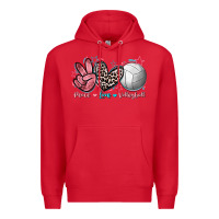 Red Peace Love Volleyball Premium Hoodie - FaDigitalArtStudio