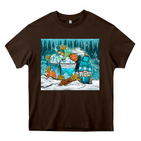 Chocolate Brown winter coffee cups with gnome Heavy Core Tee - NancyCooperArtShop