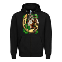 Black Horse with horseshoe st patricks day Zipper Hoodie - FaDigitalArtStudio