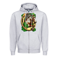 Heather Grey Horse with horseshoe st patricks day Zipper Hoodie - FaDigitalArtStudio