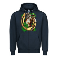 Navy Horse with horseshoe st patricks day Zipper Hoodie - FaDigitalArtStudio