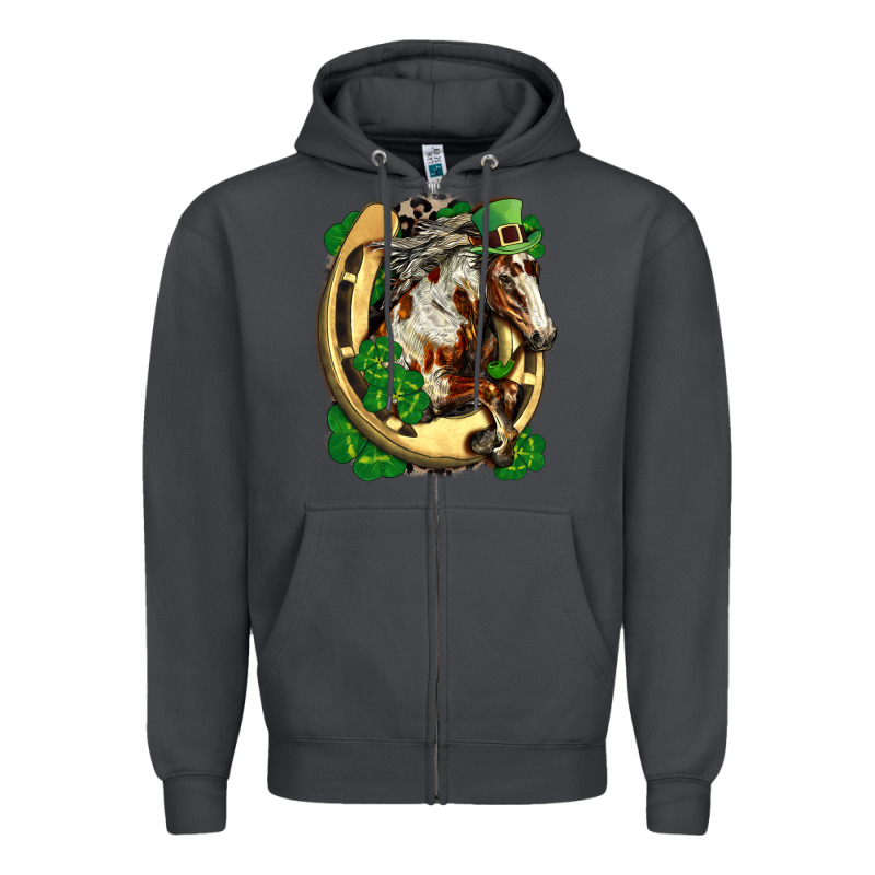 Horse With Horseshoe St Patricks Day Zipper Hoodie by FaDigitalArtStudio | Teevron
