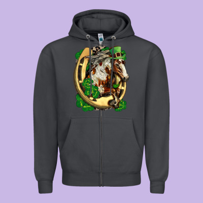 Horse With Horseshoe St Patricks Day Zipper Hoodie Designed By Fadigitalartstudio