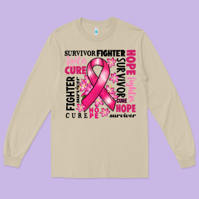 Survivor Breast Cancer Ribbon Long Sleeve Tee Designed By Ranaportraitstore