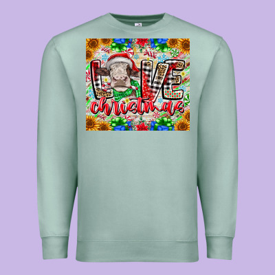Love Christmas Cow Premium Sweatshirt Designed By Cowhidedigitalart