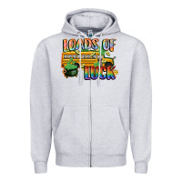 Heather Grey Loads of luck with school bus St. Patrick's Day Zipper Hoodie - FaDigitalArtStudio