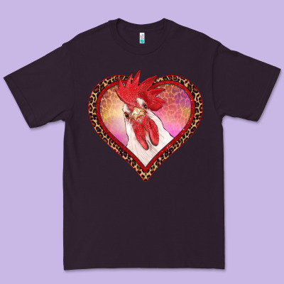 Valentines Day Rooster With Leopard Heart Premium Tee Designed By Ranaportraitstore