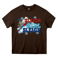 Chocolate Brown winter sleigh girl sleigh Heavy Core Tee - NancyCooperArtShop