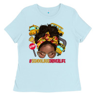 Baby Blue school bus driver life afro messy bun Ladies Tee - NancyCooperArtShop