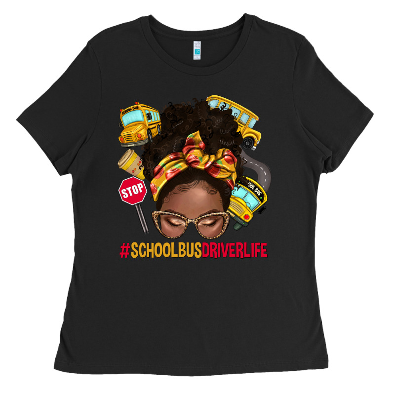 School Bus Driver Life Afro Messy Bun Ladies Tee by NancyCooperArtShop | Teevron