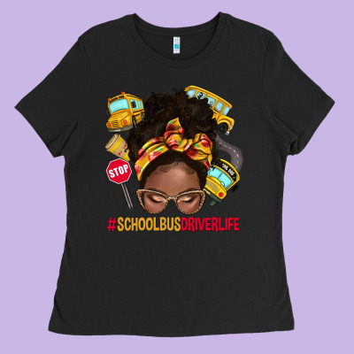 School Bus Driver Life Afro Messy Bun Ladies Tee Designed By Nancycooperartshop