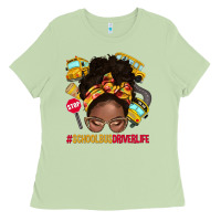 Matcha school bus driver life afro messy bun Ladies Tee - NancyCooperArtShop