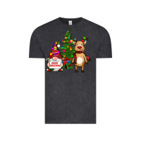 Vintage Black merry christmas gnomes, reindeer Vintage Tee - RanaPortraitStore