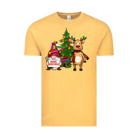 Vintage Mustard merry christmas gnomes, reindeer Vintage Tee - RanaPortraitStore