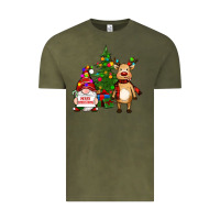 Vintage Olive merry christmas gnomes, reindeer Vintage Tee - RanaPortraitStore