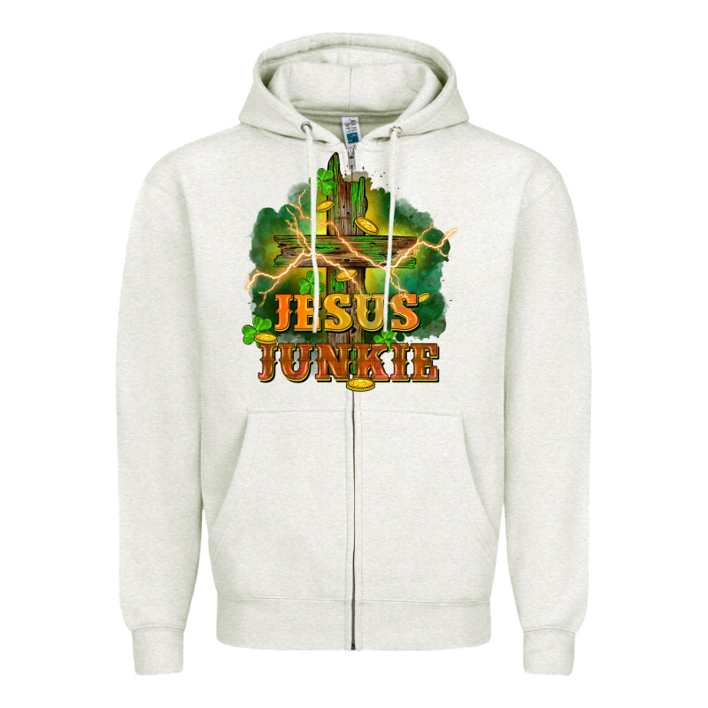 Jesus Junkie St. Patricks Day Zipper Hoodie by FaDigitalArtStudio | Teevron