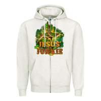 Oatmeal Heather Jesus junkie St. Patricks Day Zipper Hoodie - FaDigitalArtStudio