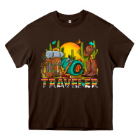 Chocolate Brown western traveler cowboy Heavy Core Tee - NancyCooperArtShop