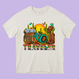 Western Traveler Cowboy Heavy Core Tee Designed By Nancycooperartshop
