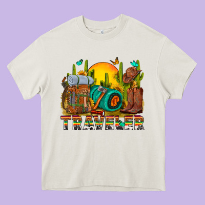 Western Traveler Cowboy Heavy Core Tee Designed By Nancycooperartshop