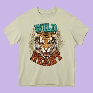 Wild Heart Tiger College Western Heavy Core Tee Designed By Nancycooperartshop