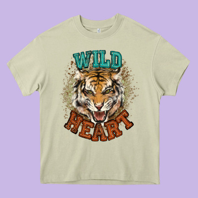 Wild Heart Tiger College Western Heavy Core Tee Designed By Nancycooperartshop