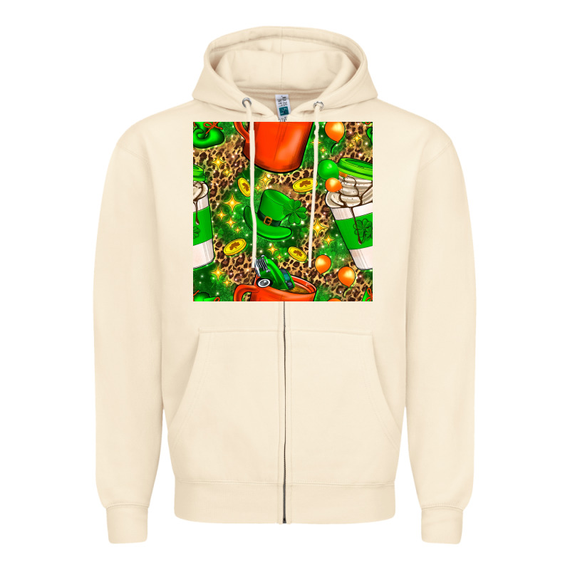 Coffee Cups St. Patrick's Day With Leopard Seamless Pattern Bbs Zipper Hoodie by BundleAndBundleShop | Teevron