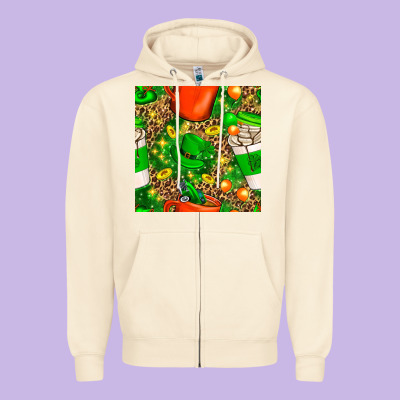 Coffee Cups St. Patrick's Day With Leopard Seamless Pattern Bbs Zipper Hoodie Designed By Bundleandbundleshop