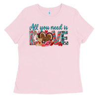 Bubblegum Pink all you need is love Ladies Tee - NancyCooperArtShop