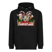Black Merry Christmas Goats Heavyweight Hoodie - LillyAllenDesigns