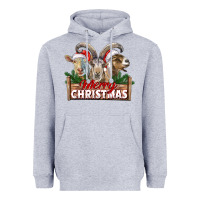 Heather Grey Merry Christmas Goats Heavyweight Hoodie - LillyAllenDesigns