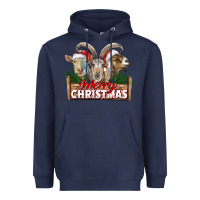 Navy Merry Christmas Goats Heavyweight Hoodie - LillyAllenDesigns