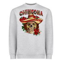 Heather Grey Chingona with roses Mexico Heavyweight Sweatshirt - HowdyJamesFarm