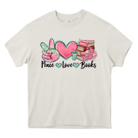 Cream peace love books Heavy Core Tee - MaliasSmallBusiness