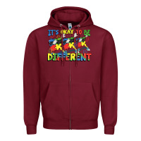 Burgundy It's okay to be different Autism Zipper Hoodie - FaDigitalArtStudio