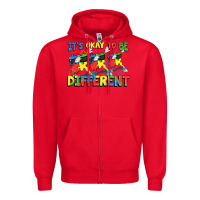 Red It's okay to be different Autism Zipper Hoodie - FaDigitalArtStudio