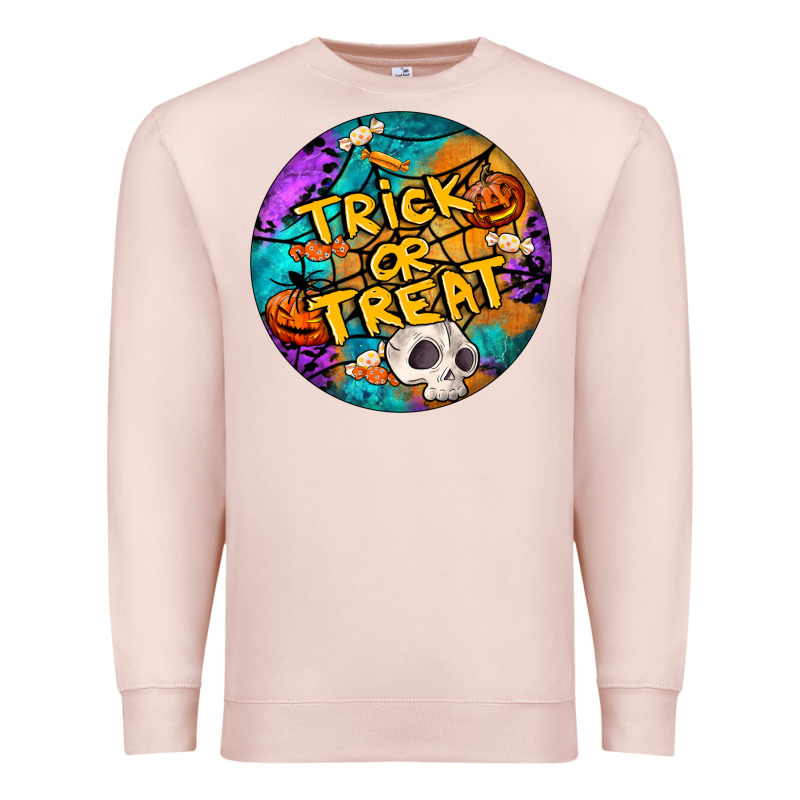Trick Or Treat Hallowen Round Premium Sweatshirt by LillyAllenDesigns | Teevron