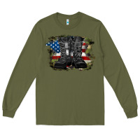 Army Green american flag with army boots Long Sleeve Tee - RanaPortraitStore