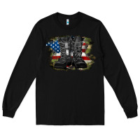 Black american flag with army boots Long Sleeve Tee - RanaPortraitStore