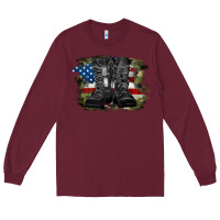 Burgundy american flag with army boots Long Sleeve Tee - RanaPortraitStore