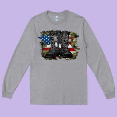 American Flag With Army Boots Long Sleeve Tee Designed By Ranaportraitstore