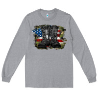 Heather Grey american flag with army boots Long Sleeve Tee - RanaPortraitStore