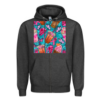 Charcoal Heather breast cancer coffee cups with butterfly seamless pattern bbs Zipper Hoodie - BundleAndBundleShop
