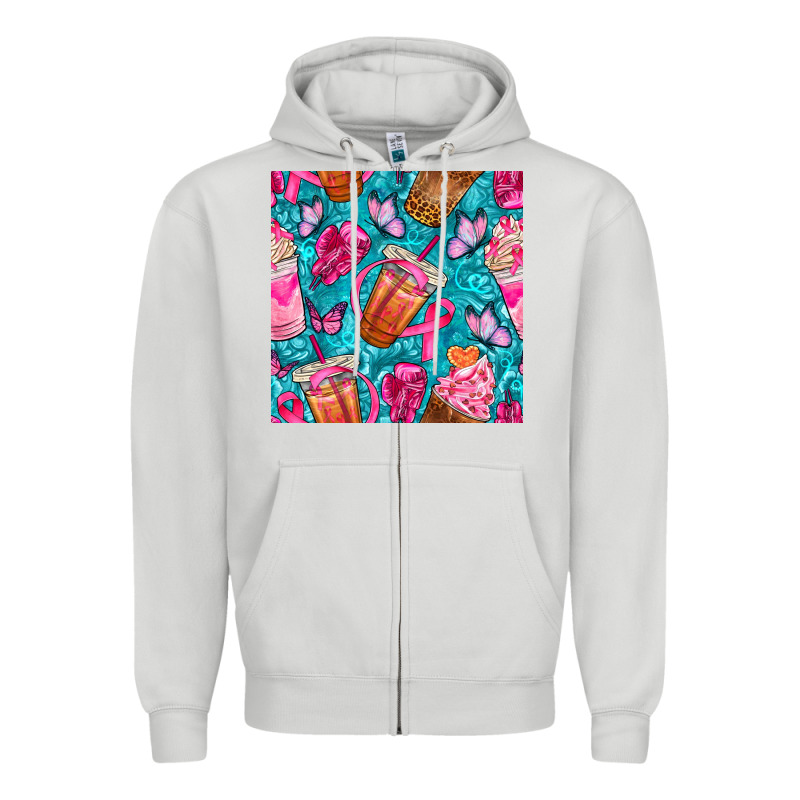 Breast Cancer Coffee Cups With Butterfly Seamless Pattern Bbs Zipper Hoodie by BundleAndBundleShop | Teevron