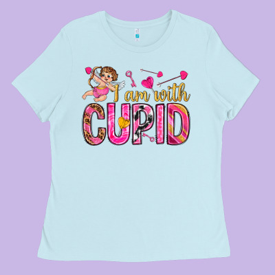 I Am With Cupid Ladies Tee Designed By Nancycooperartshop